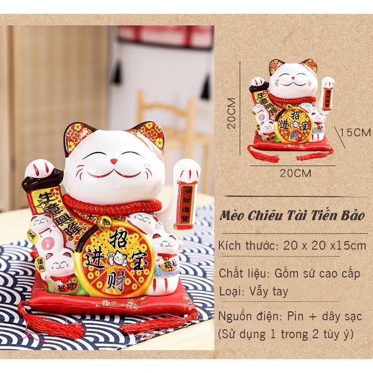 Mèo vẫy tay Chiêu Tài Tiến Bảo, mèo thần tài, mèo nhật bản, thuận lợi kinh doanh buôn bán