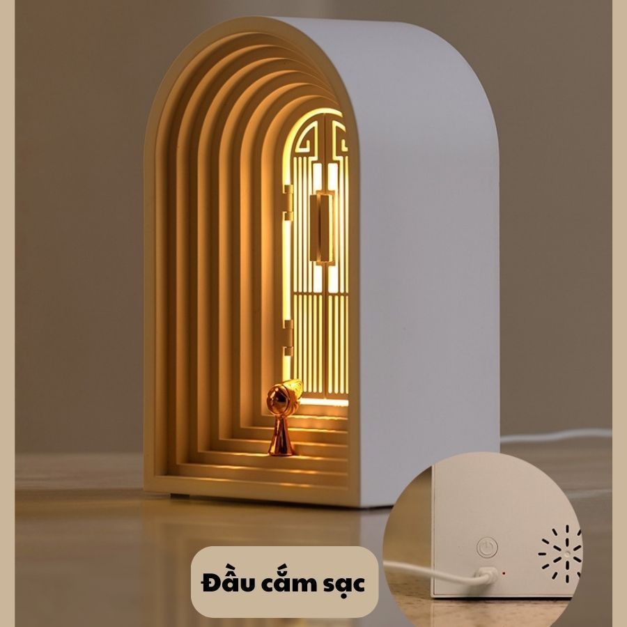 Loa bluetooth kiêm đèn ngủ led hình cánh cửa cổ điển, kết nối âm thanh kèm đèn vàng ánh sáng ấm áp