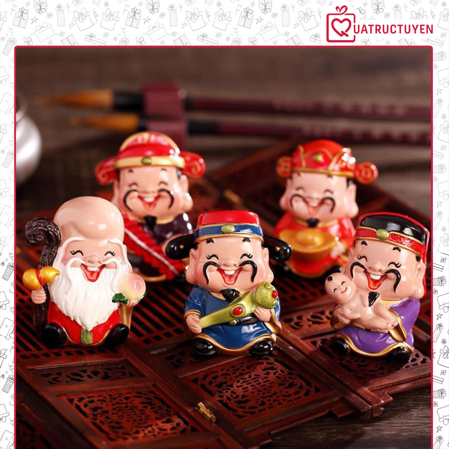 Bộ tượng 5 vị Thần Tài Phúc Lộc Thọ, tượng để bàn đón lộc, may mắn, trang trí nhà cửa