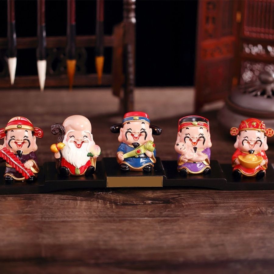 Bộ tượng 5 vị Thần Tài Phúc Lộc Thọ, tượng để bàn đón lộc, may mắn, trang trí nhà cửa