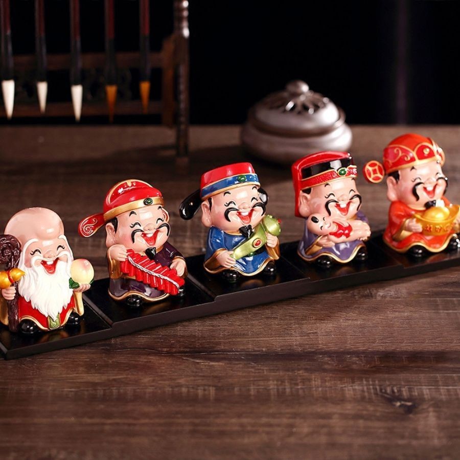 Bộ tượng 5 vị Thần Tài Phúc Lộc Thọ, tượng để bàn đón lộc, may mắn, trang trí nhà cửa