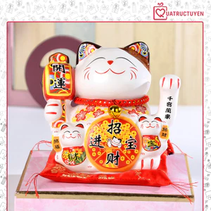 Mèo vẫy tay thần tài Chiêu Phúc Tài Bảo 14cm, mèo may mắn Nhật Bản Maneki Neko