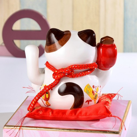 Mèo vẫy tay thần tài Chiêu Phúc Tài Bảo 14cm, mèo may mắn Nhật Bản Maneki Neko