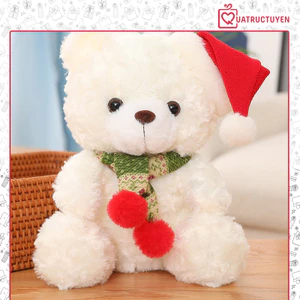 Gấu bông Teddy trắng quàng khăn Giáng sinh, quà tặng Noel, gấu dễ thương tặng bạn gái