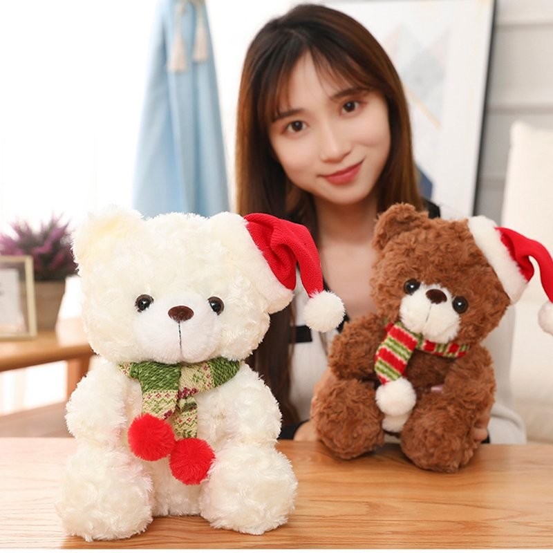 Gấu bông Teddy trắng quàng khăn Giáng sinh, quà tặng Noel, gấu dễ thương tặng bạn gái