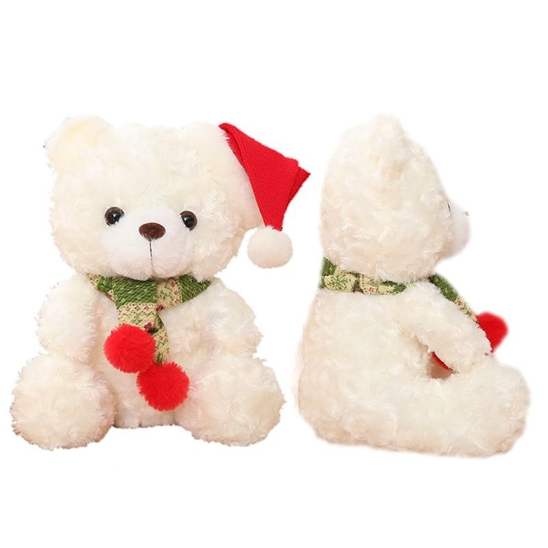 Gấu bông Teddy trắng quàng khăn Giáng sinh, quà tặng Noel, gấu dễ thương tặng bạn gái