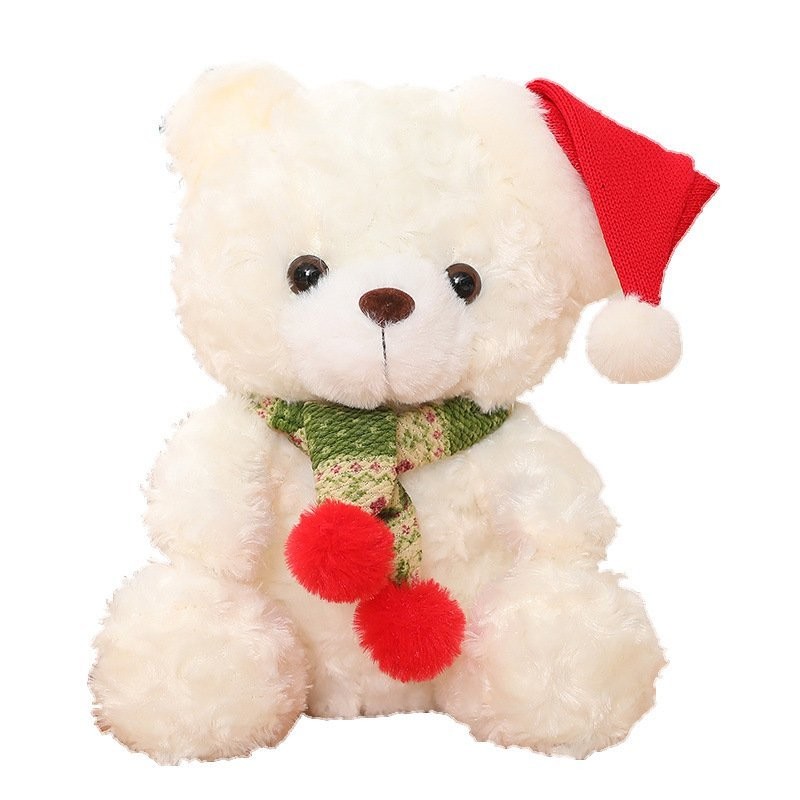 Gấu bông Teddy trắng quàng khăn Giáng sinh, quà tặng Noel, gấu dễ thương tặng bạn gái