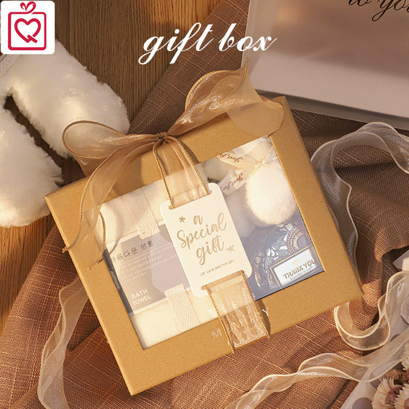 Hộp quà tặng ô kính trong suốt 20x17cm H21 thắt nơ voan + tag sticker giấy sẵn - hộp đựng quà cứng