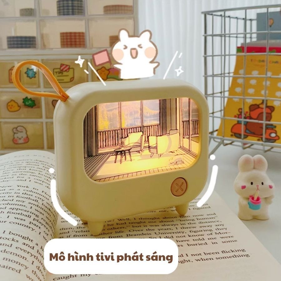 Mô hình tivi tranh phát sáng phong cách anime, đèn hoạ tiết tivi độc đáo, bức tranh yên bình