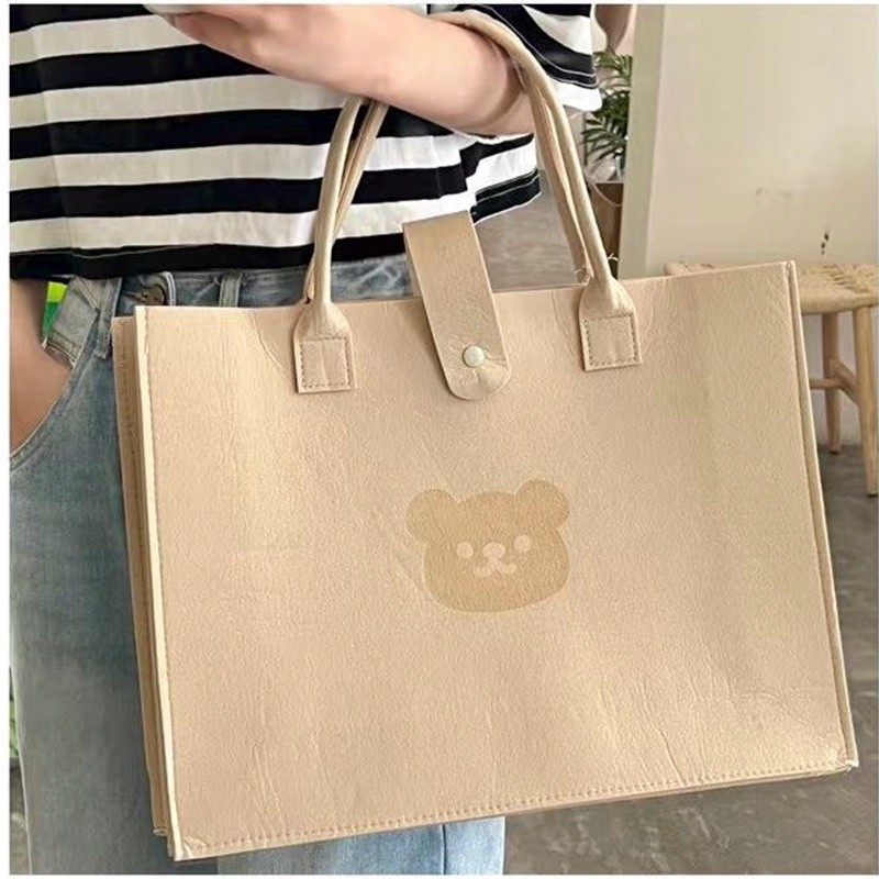 Túi vải quai xách hình Gấu T02 dễ thương, 1 ngăn có khuy bấm thời trang xách đi học, đi chơi du lịch