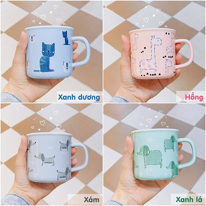 Cốc sứ thú cưng ngộ nghĩnh, cốc ly uống nước 300ml hoạt hình cute