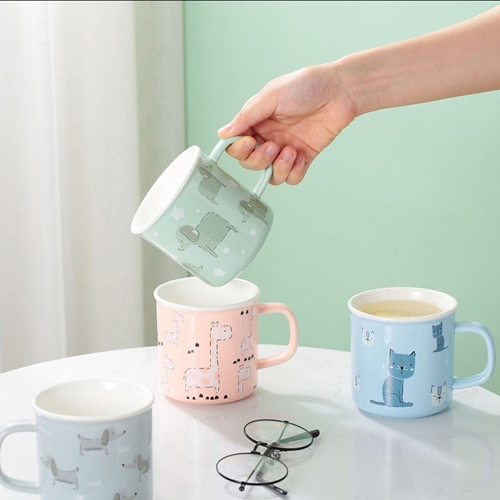 Cốc sứ thú cưng ngộ nghĩnh, cốc ly uống nước 300ml hoạt hình cute
