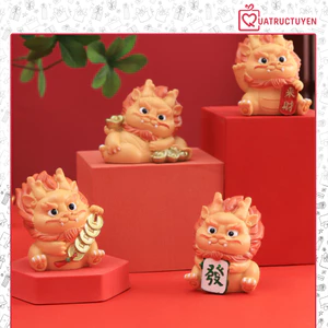 Bộ 4 tượng rồng Hoả Long Lai Tài 6cm, set tượng mini rồng trang trí nhà, mang may mắn, tài lộc