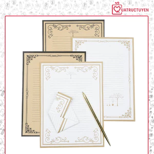 Tập 8 tờ giấy kraft có dòng viết thư, bưu thiếp chúc mừng TH18 khung viền cổ điển trang trí sổ tay