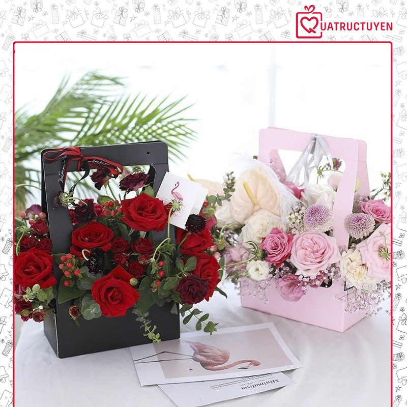 [Combo 3] Túi đựng hoa ô cửa sổ 4 mặt H23 Túi cắm hoa chống thấm nước có quai xách làm giỏ hoa quả