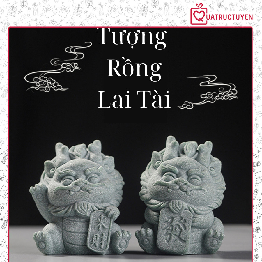 Tượng rồng Lai Tài 6cm màu đá, tượng rồng mini trang trí bàn cầu tài lộc, may mắn
