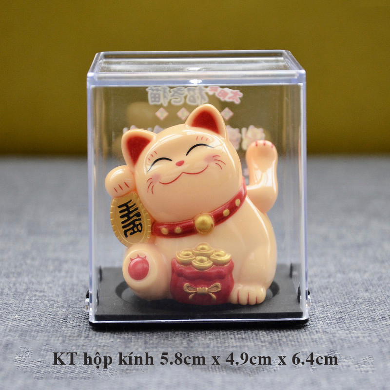 Mèo vẫy tay năng lượng mặt trời hộp kính Phát Lộc, mèo thần tài không dùng pin để  ô tô, cửa hàng