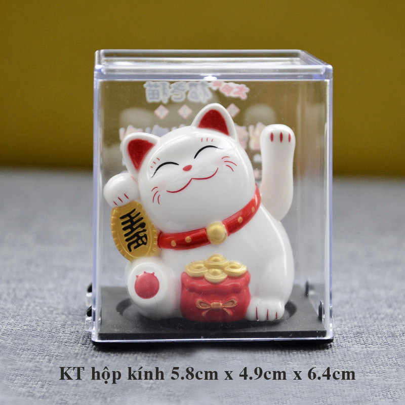 Mèo vẫy tay năng lượng mặt trời hộp kính Phát Lộc, mèo thần tài không dùng pin để  ô tô, cửa hàng