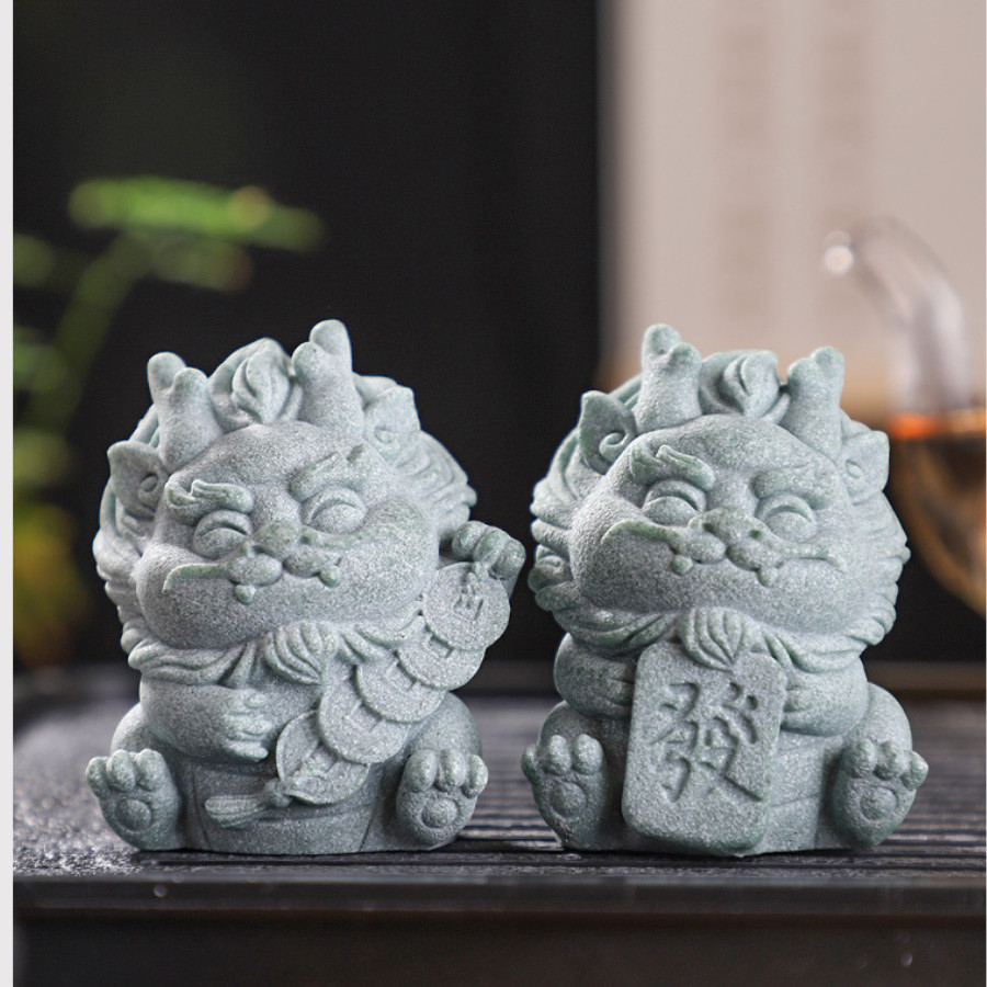 Tượng rồng Lai Tài 6cm màu đá, tượng rồng mini trang trí bàn cầu tài lộc, may mắn