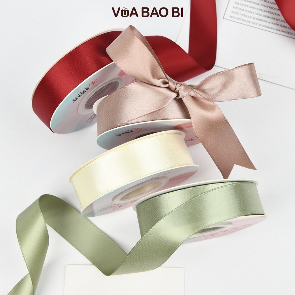 Ruy băng lụa màu pastel cao cấp, cuộn nơ màu trơn bản 2.5cm dài 18m RB06 trang tri hộp quà tặng