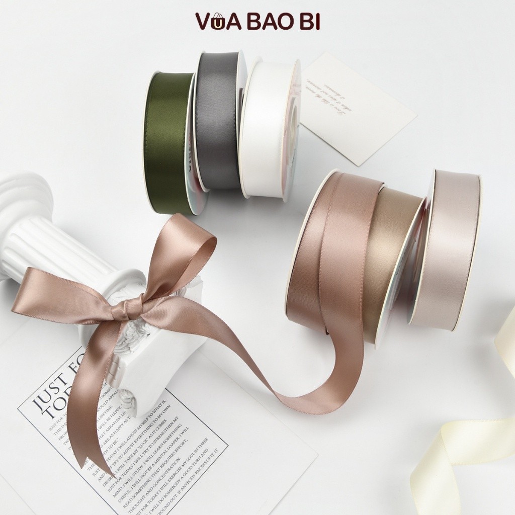 Ruy băng lụa màu pastel cao cấp, cuộn nơ màu trơn bản 2.5cm dài 18m RB06 trang tri hộp quà tặng