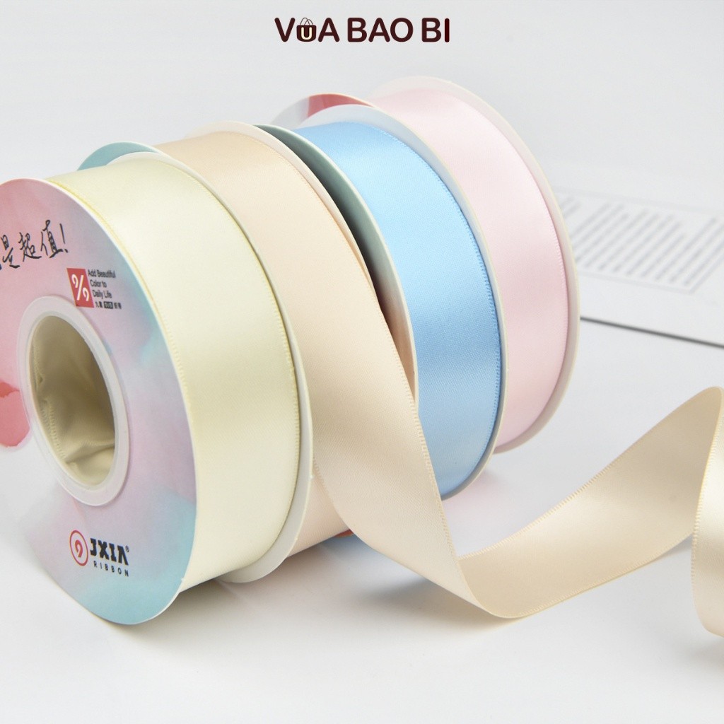 Ruy băng lụa màu pastel cao cấp, cuộn nơ màu trơn bản 2.5cm dài 18m RB06 trang tri hộp quà tặng
