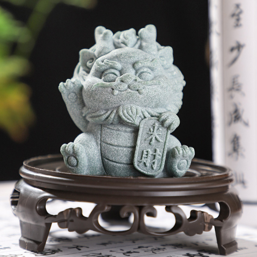 Tượng rồng Lai Tài 6cm màu đá, tượng rồng mini trang trí bàn cầu tài lộc, may mắn