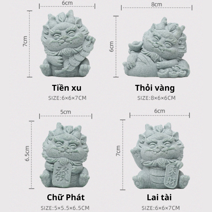 Tượng rồng Lai Tài 6cm màu đá, tượng rồng mini trang trí bàn cầu tài lộc, may mắn