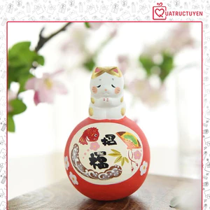 Tượng Mèo thần tài và Daruma Kim Vận 7.5cm, tượng cầu may mắn, bình an, thịnh vượng