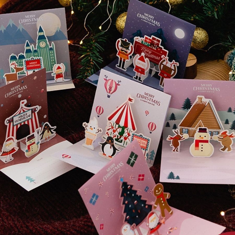 Thiệp Giáng sinh 3D kèm bao TH05, thiệp biểu tượng Noel, cây thông, tuần lộc chúc mừng ngày lễ