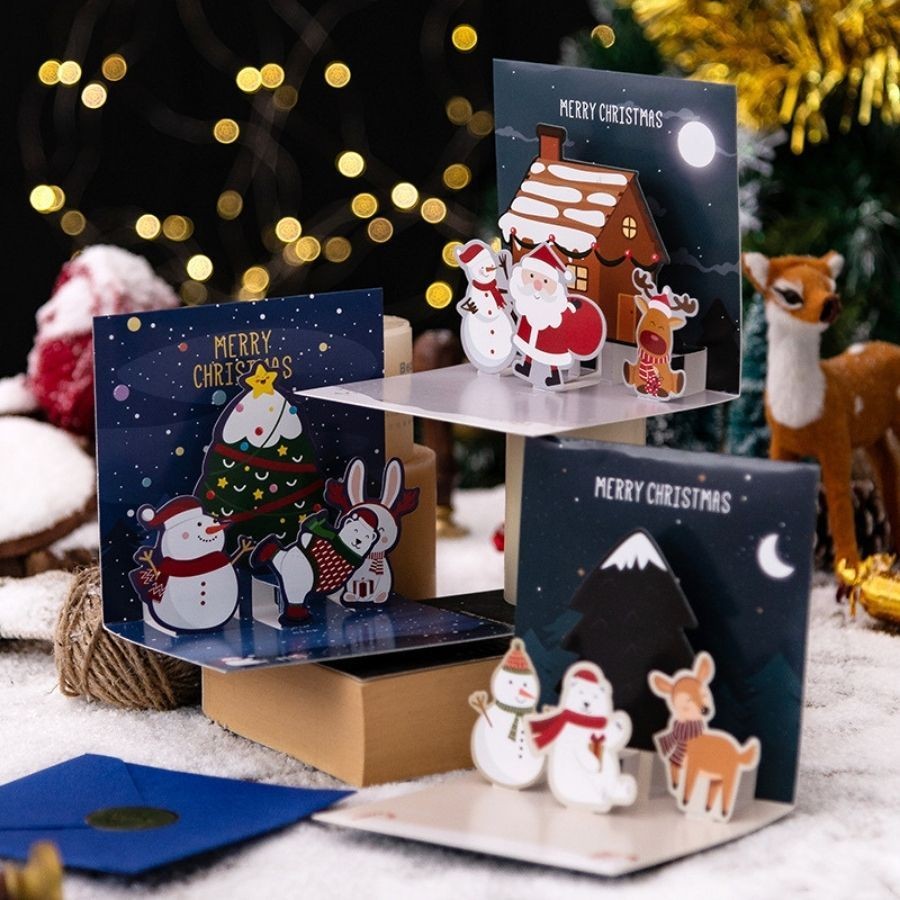 Thiệp Giáng sinh 3D kèm bao TH05, thiệp biểu tượng Noel, cây thông, tuần lộc chúc mừng ngày lễ