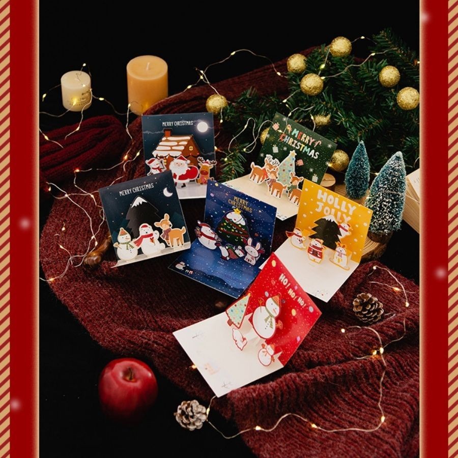 Thiệp Giáng sinh 3D kèm bao TH05, thiệp biểu tượng Noel, cây thông, tuần lộc chúc mừng ngày lễ
