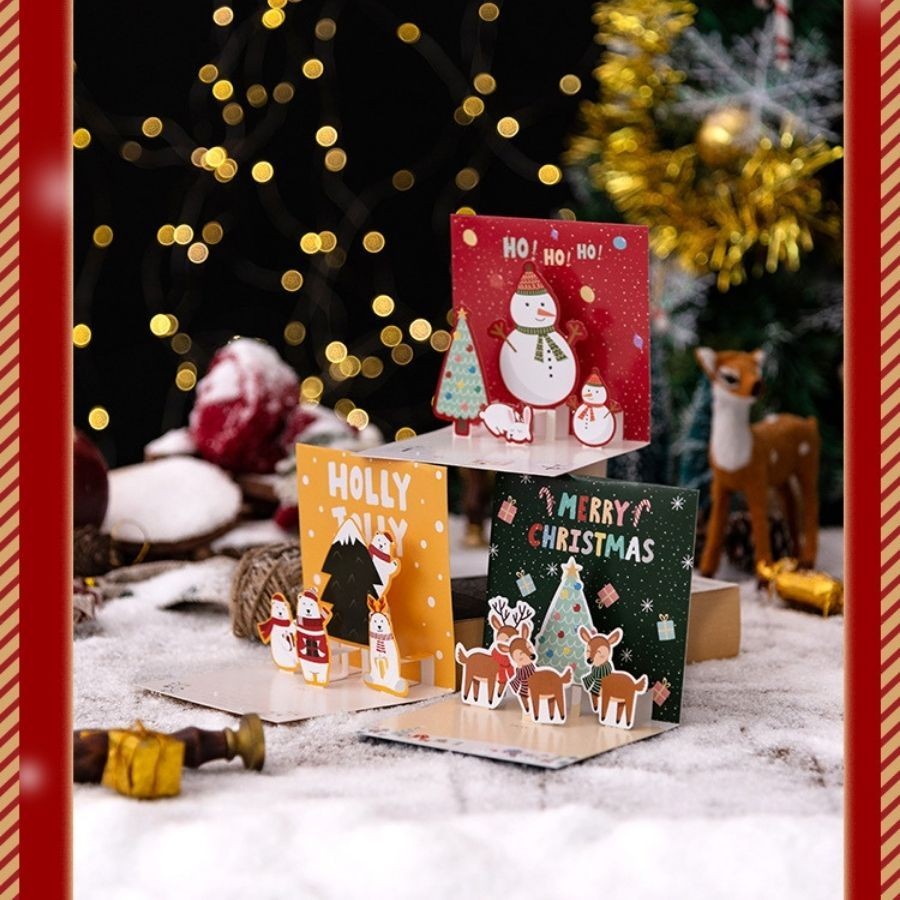 Thiệp Giáng sinh 3D kèm bao TH05, thiệp biểu tượng Noel, cây thông, tuần lộc chúc mừng ngày lễ