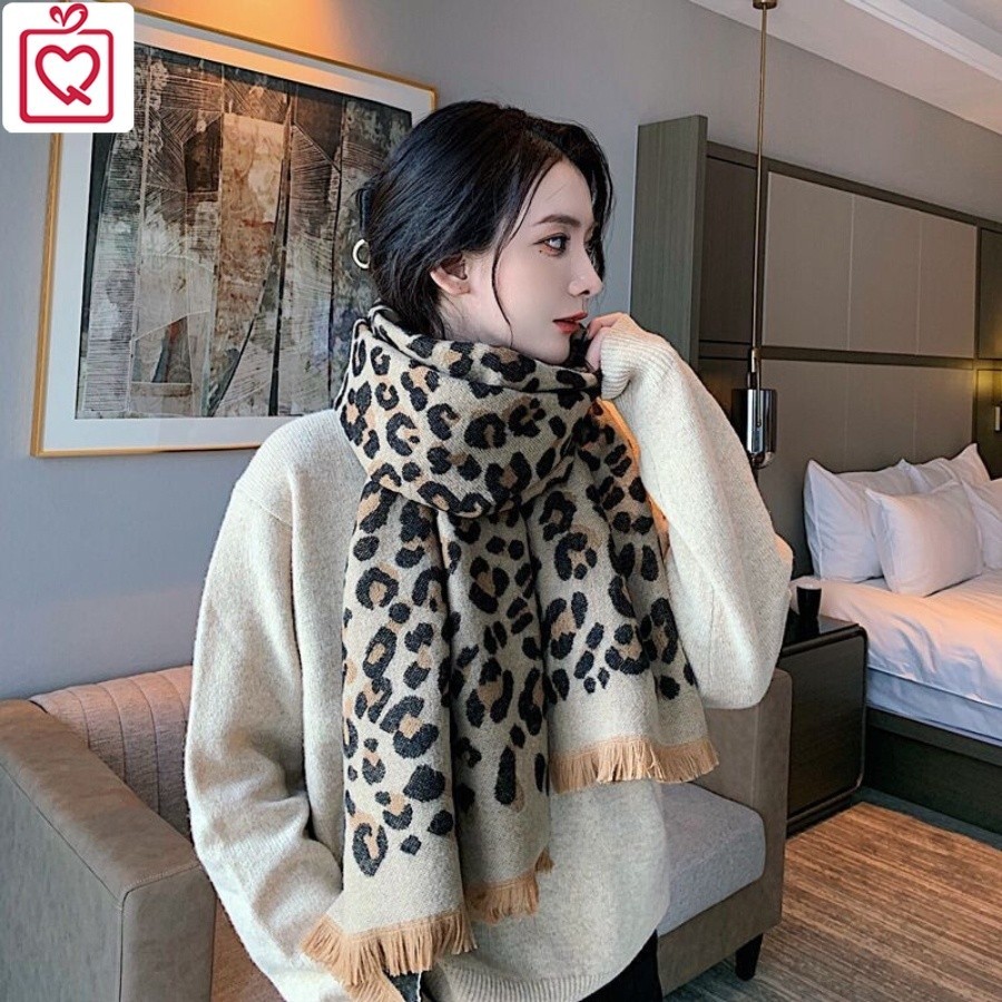 Khăn len dạ họa tiết đốm báo nâu KH4, chiếc khăn ấm áp thiết kế da báo sang chảnh