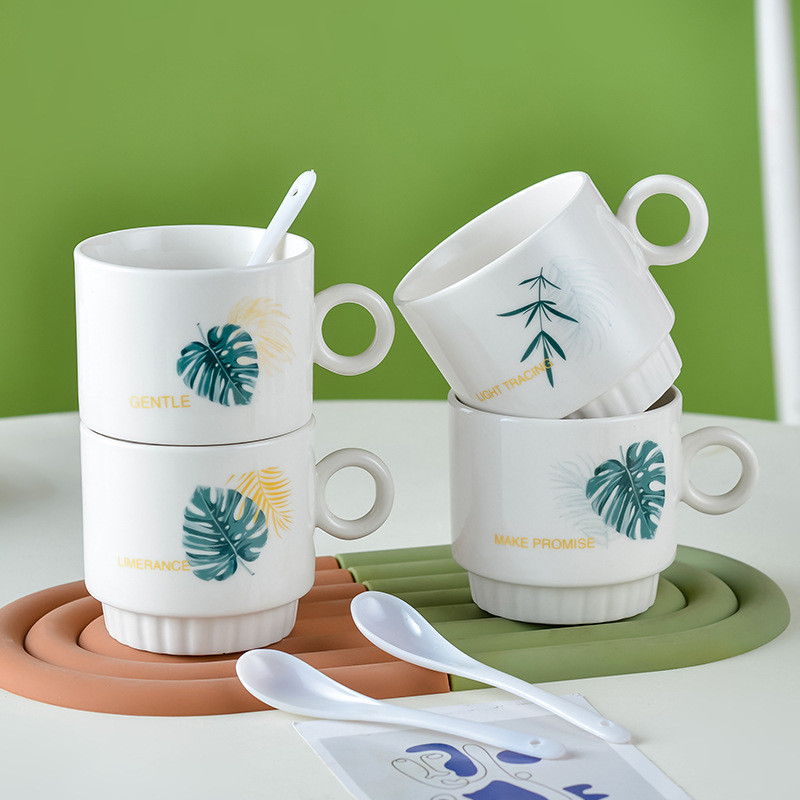 Bộ quà tặng người yêu Valentine đôi cốc sứ lá cây Tropical kèm hộp đựng tặng bạn bè, đồng nghiệp
