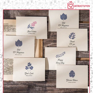 Thiêp giấy mẫu cành hoa phong cách cổ điển TH03 bưu thiếp chúc mừng màu xám ghi vintage làm quà tặng