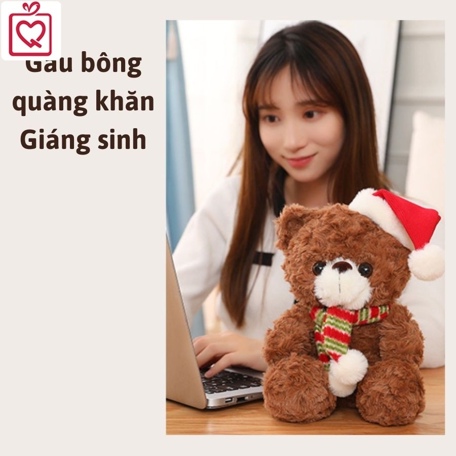 Gấu bông Giáng sinh đáng yêu, gấu Teddy Noel nâu mũ đỏ khăn quàng ấm áp dễ thương cực cute