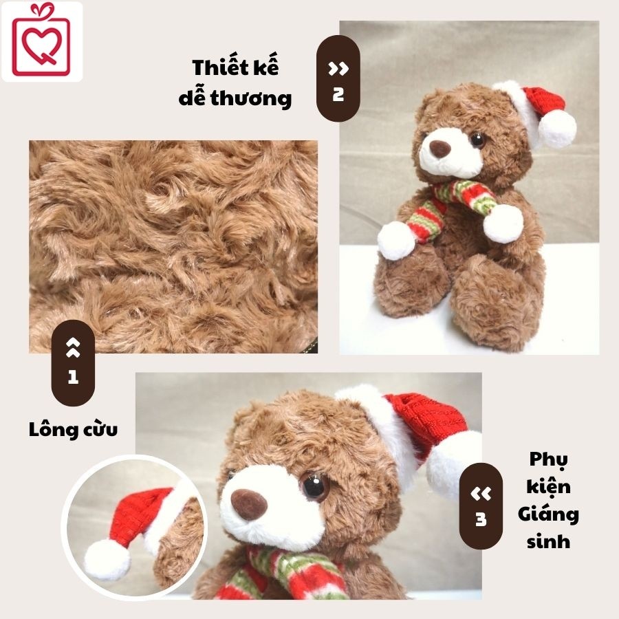 Gấu bông Giáng sinh đáng yêu, gấu Teddy Noel nâu mũ đỏ khăn quàng ấm áp dễ thương cực cute