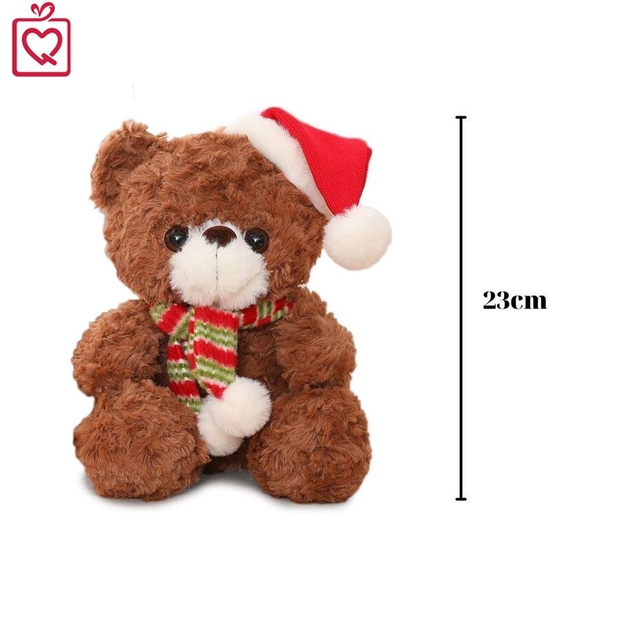 Gấu bông Giáng sinh đáng yêu, gấu Teddy Noel nâu mũ đỏ khăn quàng ấm áp dễ thương cực cute