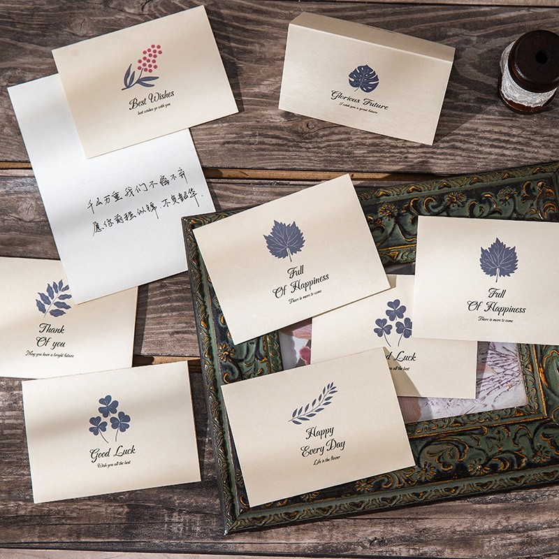 Thiêp giấy mẫu cành hoa phong cách cổ điển TH03 bưu thiếp chúc mừng màu xám ghi vintage làm quà tặng