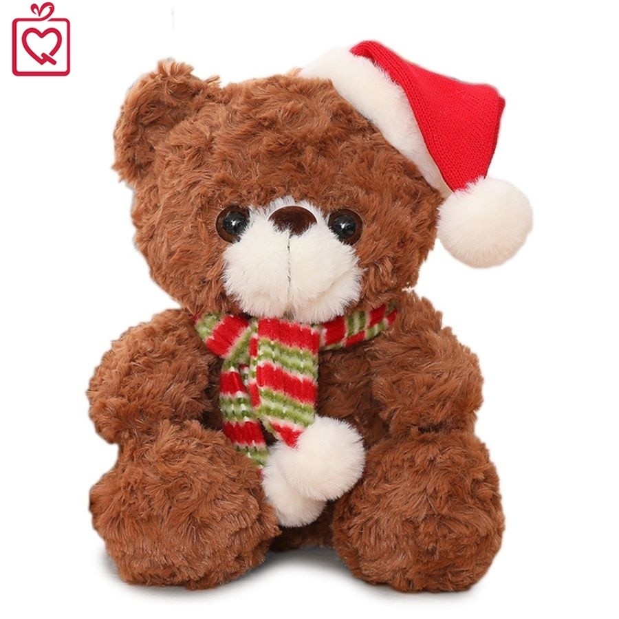 Gấu bông Giáng sinh đáng yêu, gấu Teddy Noel nâu mũ đỏ khăn quàng ấm áp dễ thương cực cute