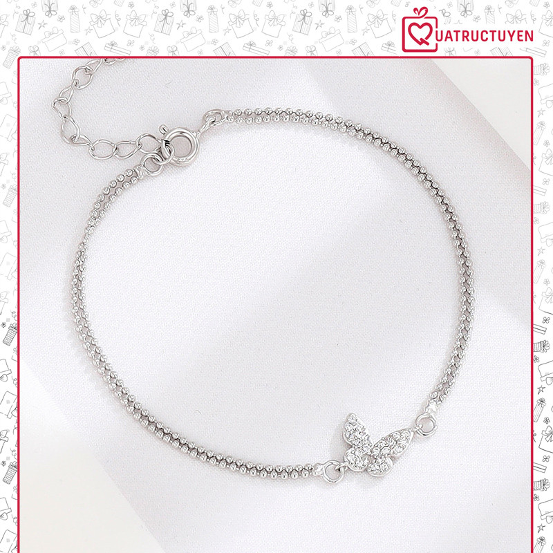 Lắc tay bạc 925 đính đá hình cánh bướm, vòng đeo tay bạc đinh đá hình bươm bướm  ( Có kèm hộp đựng )