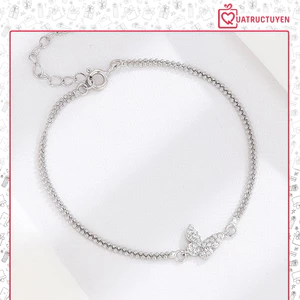 Lắc tay bạc 925 đính đá hình cánh bướm, vòng đeo tay bạc đinh đá hình bươm bướm ( Có kèm hộp đựng )