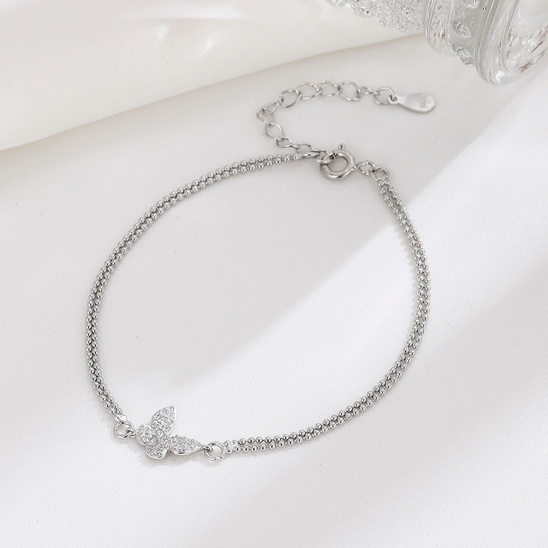 Lắc tay bạc 925 đính đá hình cánh bướm, vòng đeo tay bạc đinh đá hình bươm bướm  ( Có kèm hộp đựng )