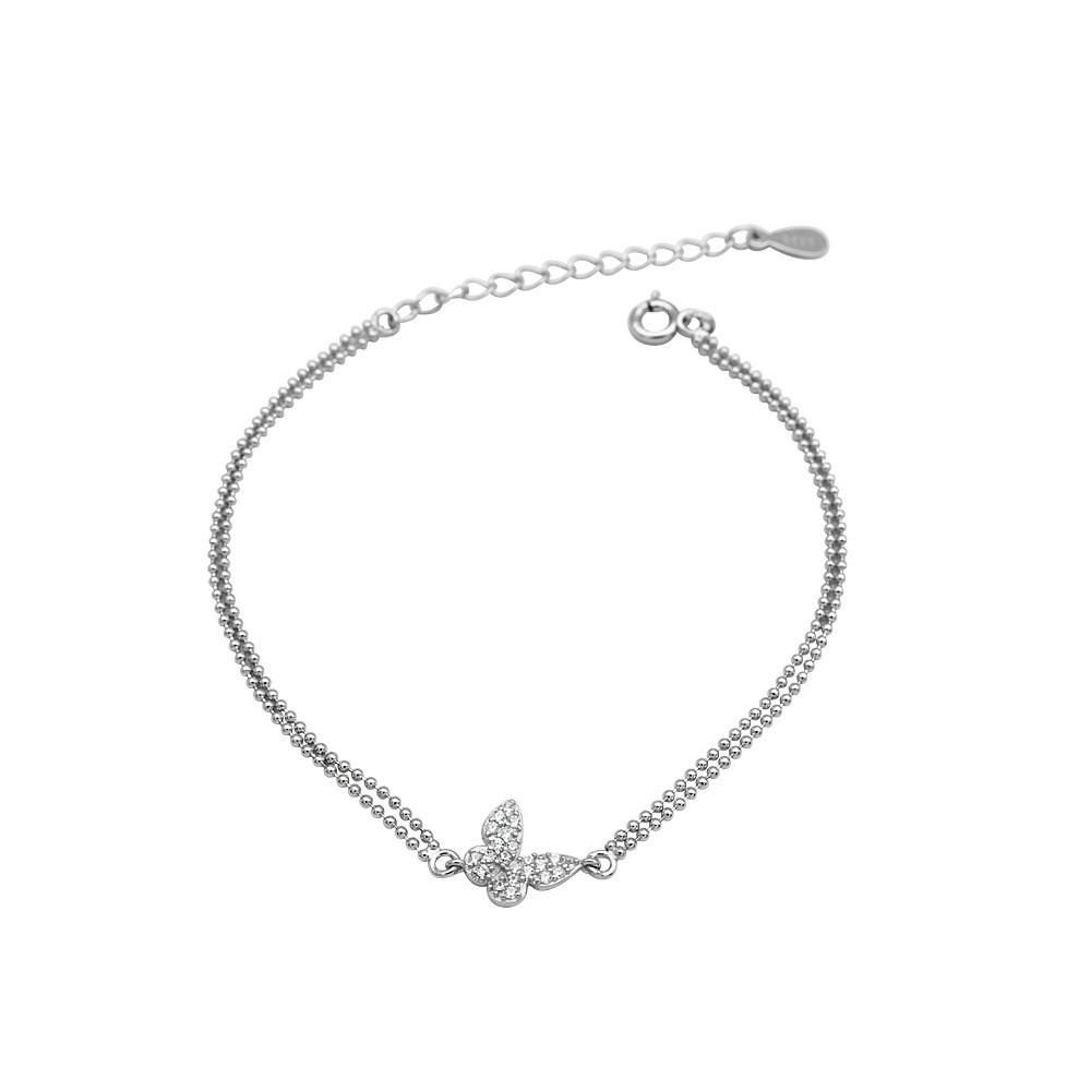Lắc tay bạc 925 đính đá hình cánh bướm, vòng đeo tay bạc đinh đá hình bươm bướm  ( Có kèm hộp đựng )