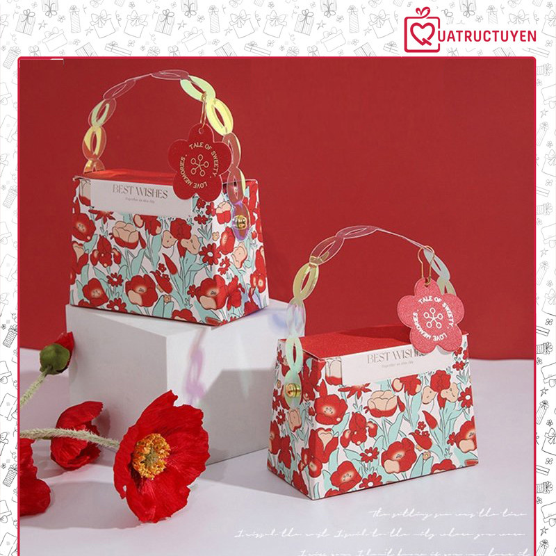 Hộp quà túi xách tặng bạn gái hoa Pastel H11 hộp đựng quà có quai xách thời trang đẹp mắt