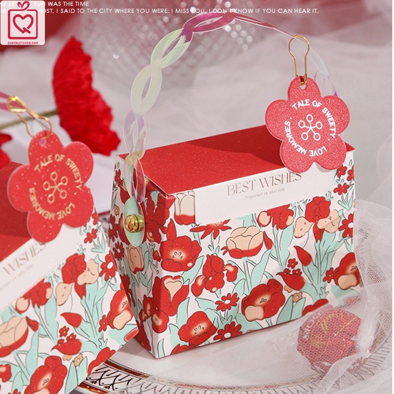 Hộp quà túi xách tặng bạn gái hoa Pastel H11 hộp đựng quà có quai xách thời trang đẹp mắt