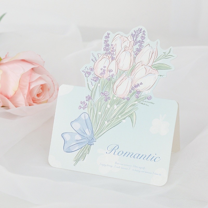 Thiệp bưu thiếp hình màu sắc tươi tắn, bó hoa romantic hoa hồng, tulip TH04 thiệp giấy chúc mừng