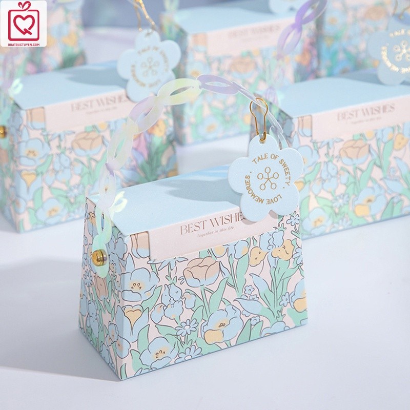 Hộp quà túi xách tặng bạn gái hoa Pastel H11 hộp đựng quà có quai xách thời trang đẹp mắt