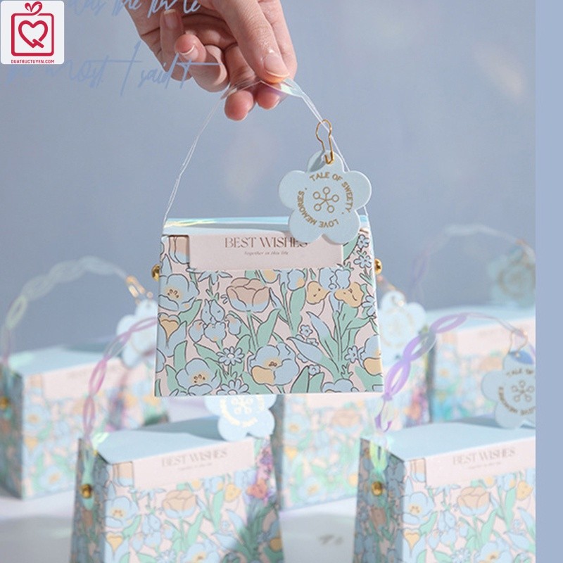 Hộp quà túi xách tặng bạn gái hoa Pastel H11 hộp đựng quà có quai xách thời trang đẹp mắt